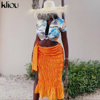 Kliou Pleated Woven Skirt For Women harajuku y Oversized Casual Clothing Irregular Shape Side Lace Casualwear Female Outfit