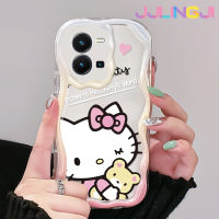 Jlingji เคสสำหรับ Vivo Y35 5G Y36 5G เคส Y35ลายรูปหมีแมวการ์ตูนดีไซน์ใหม่ขอบคลื่นเคสมือถือกันกระแทกแบบใสนิ่มโปร่งใสลายกล้องถ่ายรูปฝาครอบป้องกันที่เรียบง่ายอ่อนโยน