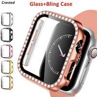 ZZOOI Glass+Cover For Apple Watch Case 44mm 40mm 45mm 41mm 42mm 38mm Accessories Diamond Screen Protector iWatch series 3 4 5 6 se 7