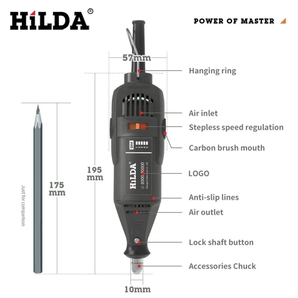 HILDA Rotary Tool Electric Drill Grinder Engraver Pen Grinder Mini Drill  Electric Grinding Machine Accessories