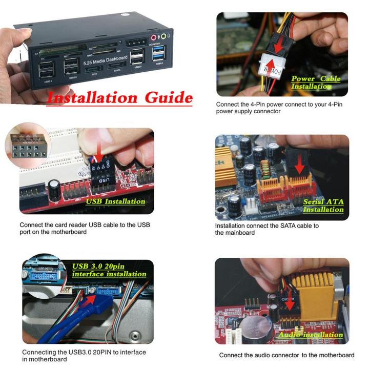 มัลติฟังก์ชั่-usb-3-0-hub-esata-sata-พอร์ตภายในเครื่องอ่านบัตรพีซีแดชบอร์ดสื่อด้านหน้าแผงเสียงสำหรับ-sd-ms-cf-tf-m2-mmc-การ์ดหน่วยความจำเหมาะกับ-5-25-อ่าว