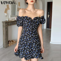 Vonda ชุดมินิเดรส แขนสั้น ลําลอง ลายดอกไม้ สไตล์เกาหลี สําหรับผู้หญิง