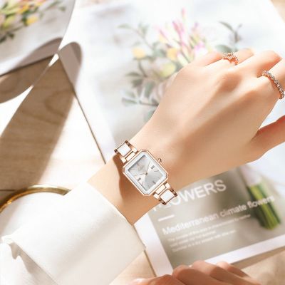 ☞♦☈  Dew poem card new ceramic watches for women senior feelingsquaretemperament contracted light luxury niche waterproof quartz watch