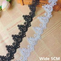 5CM Wide Exquisite White Black Polyester Cotton Embroidery Ribbon 3d Flowers Lace Collar Trim Dress Curtains Hat Sewing Supplies Fabric  Material