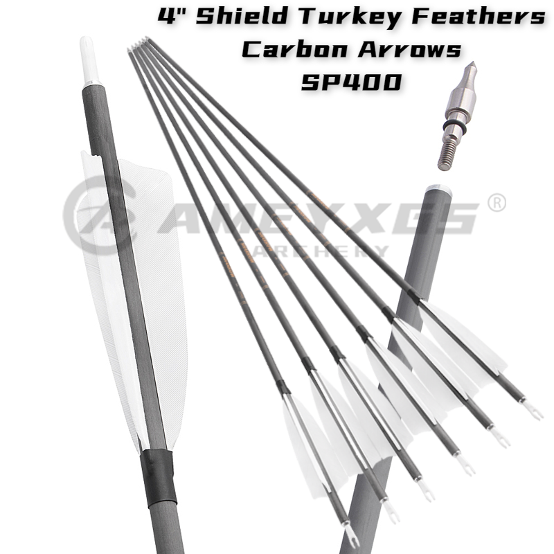12pcs 30" Archery Arrows OD 7.6mm 80% Carbon SP400 Compound Bow and Recurve Bow 