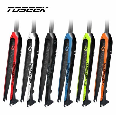 TOSEEK ส้อมจักรยานเสือภูเขาคาร์บอนไฟเบอร์3K แบบเต็ม,เหมาะสำหรับล้อ26Er 27.5Er 29Er ท่อตรงขนาด28.6มม. จักรยาน MTB ตะเกียบหน้า