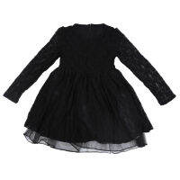 Spring Autumn Girls Lace Princess Dress Hollow Flower Long-sleeved Dresses Girls Clothes Black 140CM