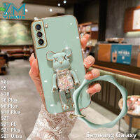 เคสโทรศัพท์เนื้อนิ่ม YiaMia สำหรับ Samsung Galaxy S21 S21เคสนิ่มเคลือบอิเล็คโทรเพลท FE บวก S21 S10พิเศษ S9บวก S8บวก S8 S9แฟชั่นน่ารักแฟลชหมี S21ฝาครอบโทรศัพท์ TPU 6D + สร้อยข้อมือ