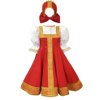 ∋✵ Russian Dance Girl Costume Red Sarafan Folk Fancy Dress Kids National Traditional Festival Party Stage Performance Clothes 4-12Y