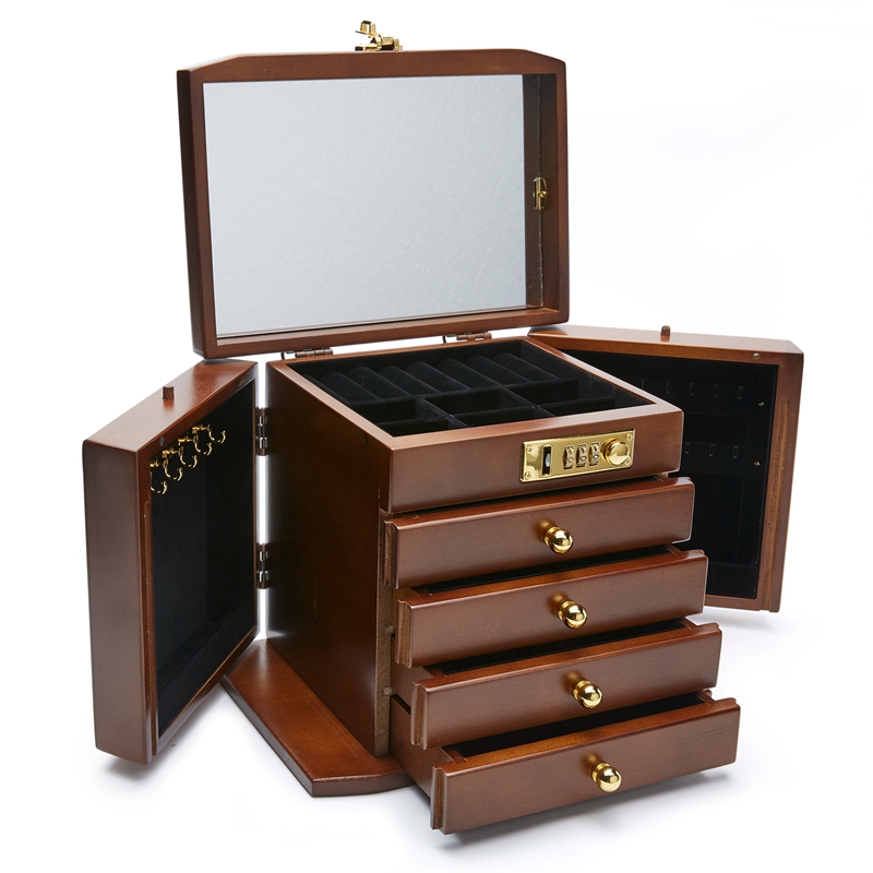Wooden Jewelry Box Large Lock Trinket Case Holder Storage Organizer Gift 