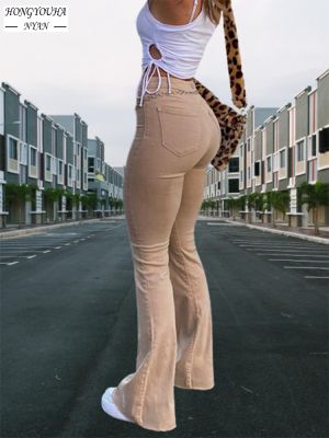 【CC】☬✚  Streetwear Y2k Waist Jeans Strecth Bellbottom Fashion Wide Leg Pants Clothing Female