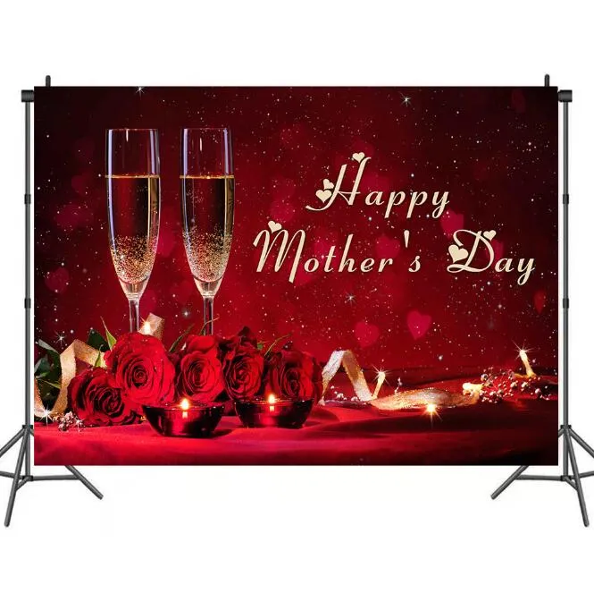 Mother's Day Roses and Wine Glass Red Photography Background Party