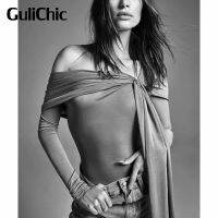 1.7 GuliChic ผู้หญิงไม่สม่ำเสมอสีทึบยืด Slim แขนยาวสบายๆเซ็กซี่บอดี้สูท T-Shirt