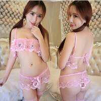 2023 Korean Women Erotic Sexy Lingerie Lace Suspender Skirt 2 Piece Set Backless Opening Set Extremely Tempting Pure Desire Transparent