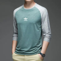 Adidaseˉ   Ice Silk Long Sleeve Splicing T-Shirt For Men Breathable Round Neck Loose Bottoming Shirt