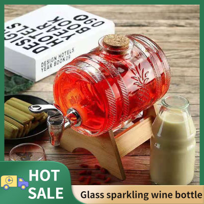 1L Glass Whiskey Barrel Wine Barrel Chopp Growler Beer Bottle Fruit Wine Aging Honey Storage Container With Base Faucet