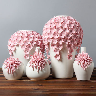 1 PC Ceramic Pink Flower Vase Cute Porcelain Container Creative Simplicity Ornament