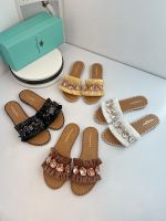 Pick up the missing tail goods clearance [poison family does not hit the national style thick-soled sandals and slippers large size gem rhinestone beach slippers] 【QYUE】