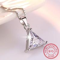 925 Sterling Silver Jewelry AAA Zirconia Triangle Pendant Necklace For Women Gift 45cm Link Chain choker collares S-N107