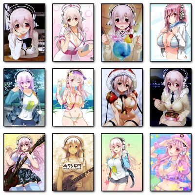 SONICOMI Super Sonico โปสเตอร์เกม Anime Girl ภาพวาดผ้าใบพิมพ์ภาพผนังศิลปะ Kawaii Room Home Decoration