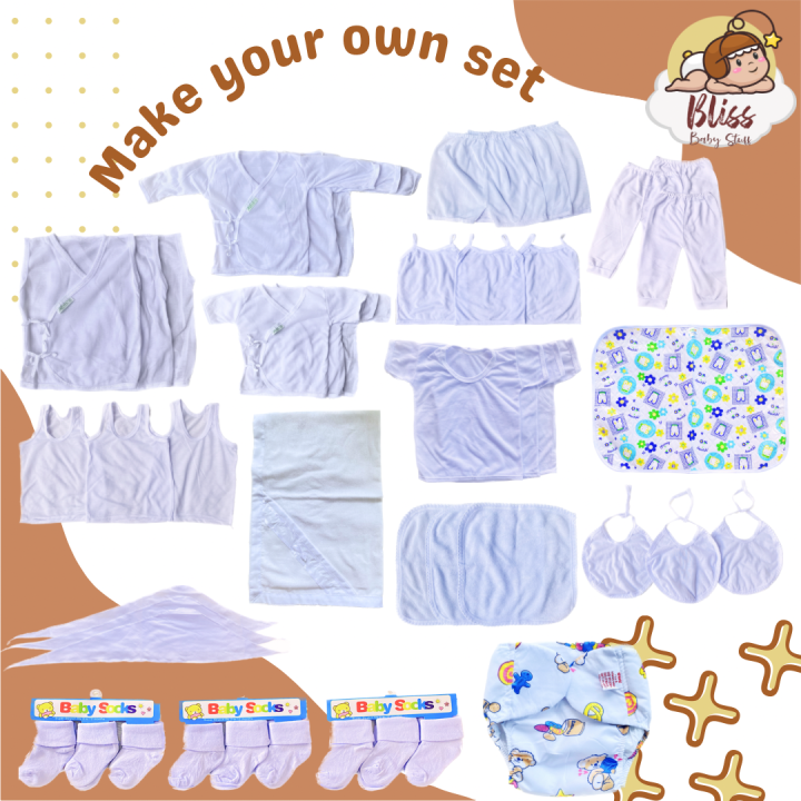 LOWEST PRICE‼️ By 3pcs Make your own Set of Newborn Baby Infant Clothes All White Barubaruan