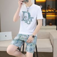 【July hot】 Mens short-sleeved casual suit summer new ins fashion net red thin section half-sleeved T-shirt five-point set