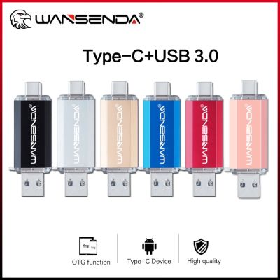 WANSENDA OTG USB แฟลชไดร์ฟชนิด C ไดร์ฟปากกา512GB 256GB 128GB 64GB 32GB 16แท่ง USB ขนาด GB 3.0 Pendrive สำหรับอุปกรณ์ Type-C