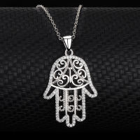 s925 Sterling Silver Hollow out Hand of Fatima lucky Necklace Europe And The United States Personality Fashion Ladies Secklace