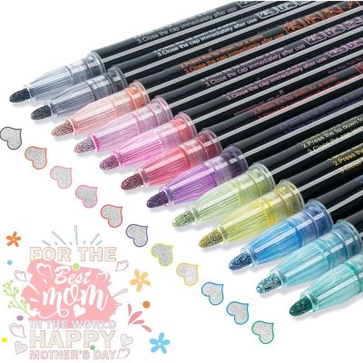 Super Squiggles Double Outline Markers 12/24 Colors Double Line Markers Self Outline Metallic Markers Shimmer Glitter Pens Set