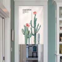 2023 Green Plant Cactus Door Curtain Japanese Kitchen Door Curtain Print Partition Curtain Entrance Curtain Decor Hanging Half-Curtains