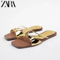 2022 Summer ZARAˉ New Spring and Summer Womens Shoes Gold Bowknot Versatile Slippers Outsoled Sandals Women