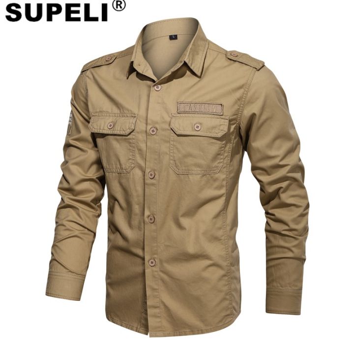 HOT Cargo Shirts for Men Military Style Casual Long Sleeve Tactical ...