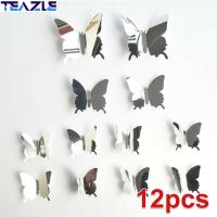 TEAZLE 12ชิ้นแฟชั่นของตกแต่งห้องแบบเคลื่อนย้ายได้อยู่อาศัยบ้านตกแต่งพีวีซีผีเสื้อ3D สติกเกอร์ติดผนังกระจกรูปลอก