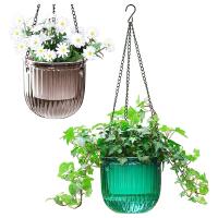 2 Pack Indoor Hanging Flower Pots 6.5 Inch Outdoor Hanging Plant Pot Basket (Emerald + Gray)