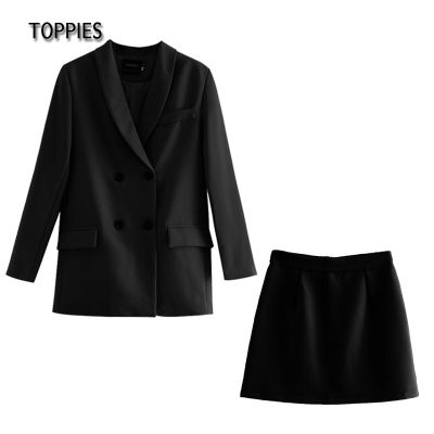 Toppies Womens blazer two piece suit set double breasted jacket blazer  spring ladies formal suit