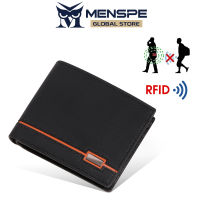 MENSPE กระเป๋าสตางค์ผู้ชายเคสใส่บัตร RFID กระเป๋าสตางค์ PU นิ่มกระเป๋าสตางค์ธุรกิจกระเป๋าซิปใส่เหรียญป้องกันการโจรกรรมบัตรหลายใบ ID เครดิตผู้ที่ใส่บัตรสีทึบ Pouch Koin กระเป๋าเดินทาง