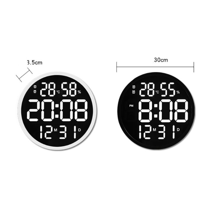 12นิ้ว-led-นาฬิกาแขวนนาฬิกาดิจิตอลขนาดใหญ่ที่มีอุณหภูมิความชื้นปฏิทิน