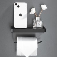 Aluminium Toilet Paper Holder No Drill Bathroom Phone Storage Shelves for Toilet Paper Roll Black Toilet Paper Storage Holder Toilet Roll Holders