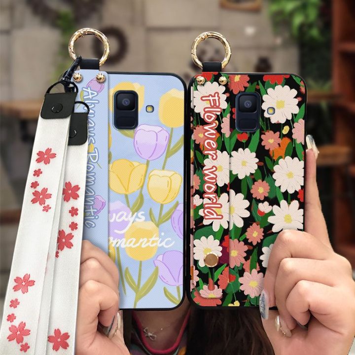 waterproof-durable-phone-case-for-samsung-galaxy-a6-a6-2018-phone-holder-cartoon-soft-wrist-strap-dirt-resistant-ring
