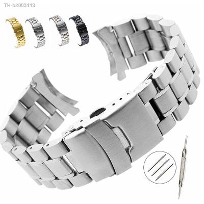 ☋ Stainless Steel Watch Band 18mm 20mm 22mm 24mm Wristband Curved End Straps Double Lock Buckle Replacement Wrist Belt Accessories