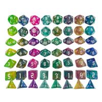 ANTEDATE 7Pcs/set สองสี ลูกเต๋า DND D4 D6 D8 D10 D12 D20 7-Die Table Game ลูกเต๋าเกม ทนทานต่อการใช้งาน เกมปาร์ตี้ปาร์ตี้ ลูกเต๋าหลายด้าน TRPG DND