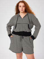 Cider Knitted Hooded Striped Drawstring Zipper Hoodie Curve &amp; Plus