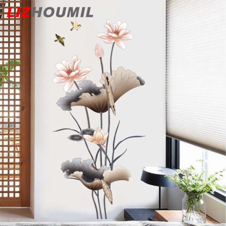 lizhoumil-สติกเกอร์กำแพงดอกไม้ดอกบัวสไตล์จีนการตกแต่งบ้านสติกเกอร์ติดผนัง-self-adhesive-wallpaper-สำหรับห้องนั่งเล่นห้องนอน