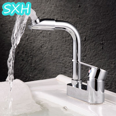 SXH ทองแดงสองชิ้นลุ่มน้ำก๊อกน้ำร้อนและเย็นสองหลุมอ่างห้องน้ำอ่างล้างหน้าก๊อกน้ำก๊อกน้ำห้องน้ำ