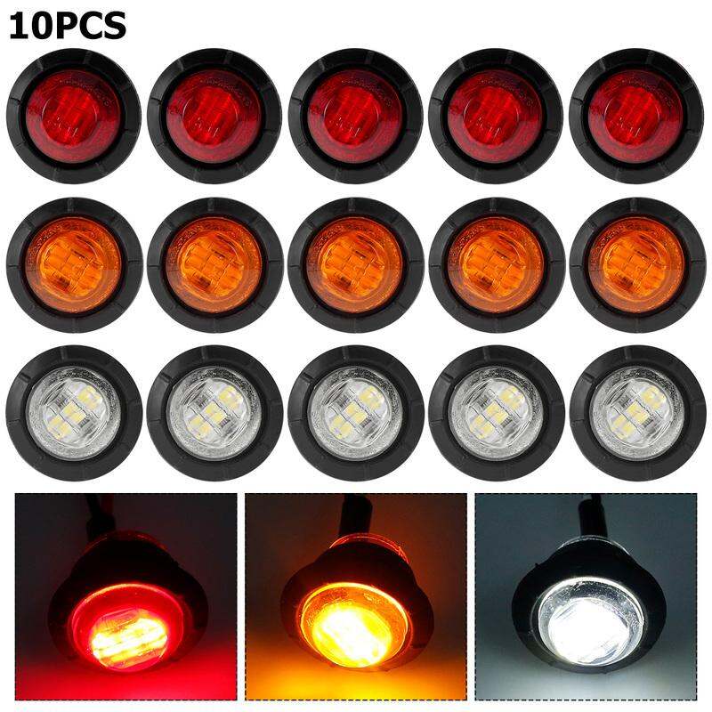 3/4 Inch Small Round Amber Clearance Bullet Side Marker Indicator Lights Bright 3-2835 LED with for Truck Trailer RV SUV Van Bus Pickup Boat Caravan Grommets Waterproof 12V DC MADCATZ Pack of 10 