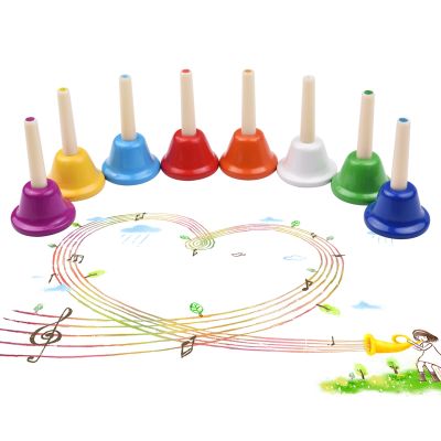 8pcs Colorful Handbell 8 Note Diatonic Metal Hand Bells Set Tinkle Bells Percussion Instrument Kids Children Learning Teaching