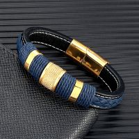 MKENDN Punk Men Braided Leather Magnetic Buckle Gifts Homme Pulseras