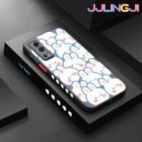 Jlingji เคสสำหรับ VIVO Y72 5G Y52 5G Y75s 5G เคสแบบเต็มหน้าจอน่ารักกระต่ายมีน้ำค้างแข็งโปร่งใสแข็งด้านข้างขอบสี่เหลี่ยมกล้องปลอกซิลิโคนกันกระแทกเคสนิ่ม