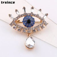 Luxury Refinement Crystal Blue Eye Pin Brooch for Women Full Rhinestones Scarf Pin Vintage Jewelry Lapel Suit Accessories