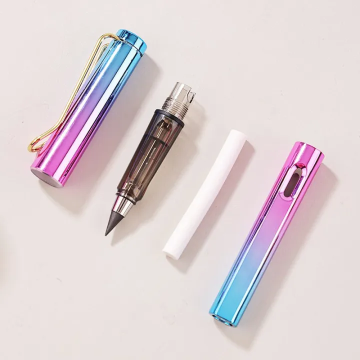 orthopedic-penholder-stainless-steel-pencil-holder-replaceable-pencil-tip-infinite-writing-pencil-portable-cap-pen-portable-capped-pencil